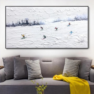  pared Pintura al %C3%B3leo - Snow Mountain Ski de Palette Knife arte de pared minimalista